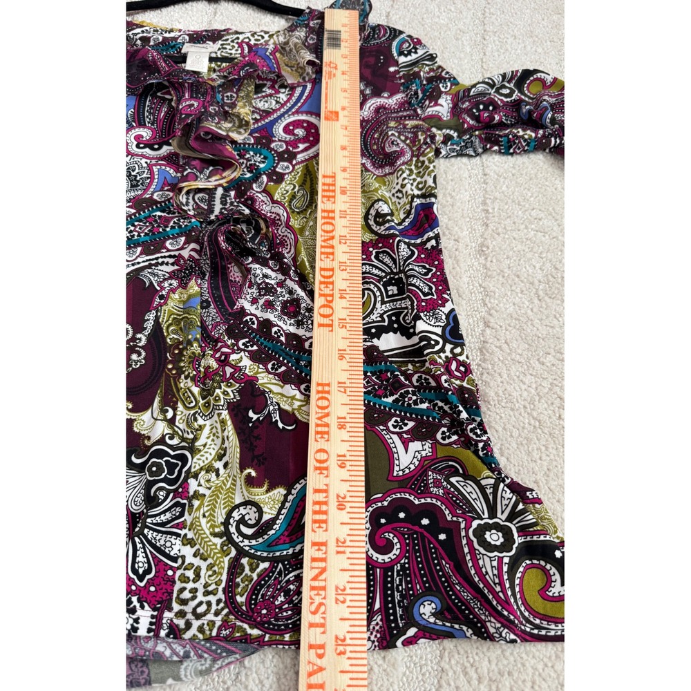 Chico's Sublime Paisley Ruffle V-Neck Blouse Long‎ Sleeve Boho Top 0 Small - Picture 12 of 12